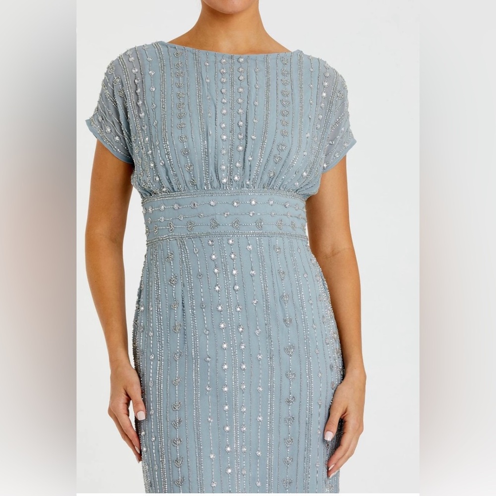 Mac  Duggal Beaded Slate Blue Midi Dress Size 16 - Picture 2 of 9